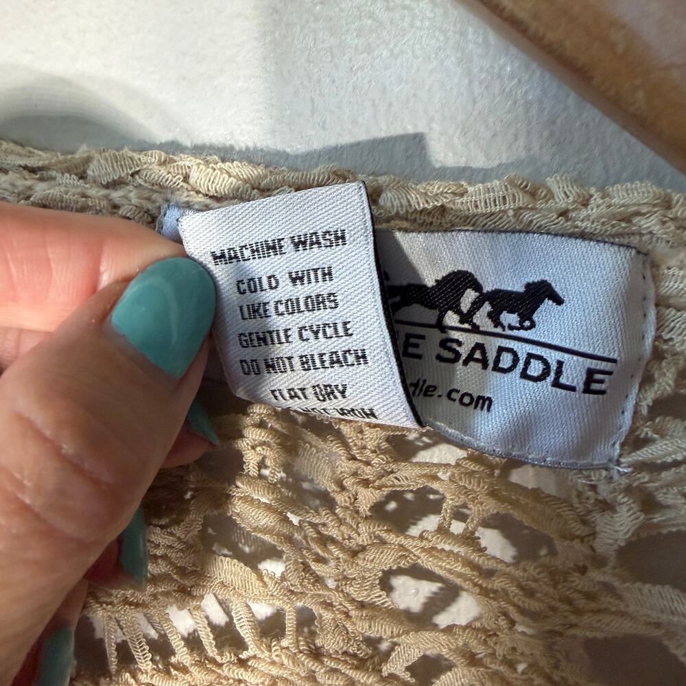 Back In The Saddle Sweater Open Knit Cardigan Ethereal Crochet Cottagecore M - Picture 6 of 6
